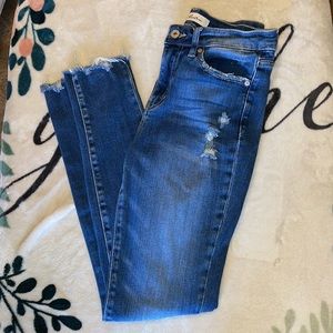 Dark Blue Jeans with Fringed cuffs